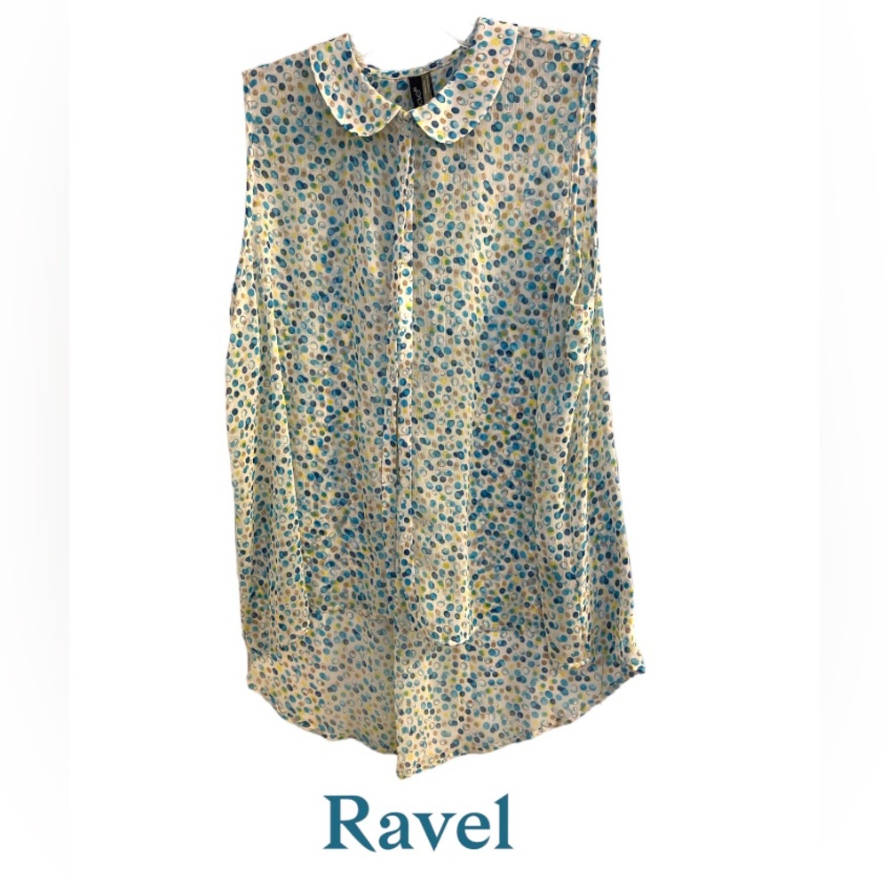 XL Ravel Floaty Sleeveless Top with Peter Pan Collar and Hi-Lo Hemline